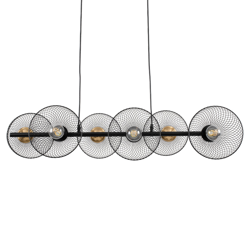 GLOBOSTAR® VERONA 00587 Μοντέρνο Κρεμαστό Φωτιστικό Οροφής με Ντουί 6 x E27 AC 220-240V IP20 - Μαύρο & Χρυσό - Μ100 x Π28 x Υ20cm