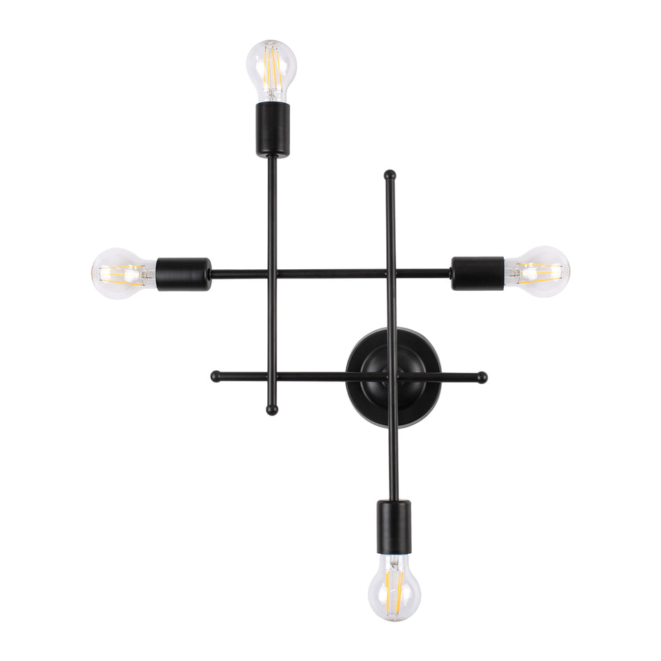 GLOBOSTAR® PIPING 00661 Vintage Φωτιστικό Τοίχου - Απλίκα με Ντουί 4 x E27 AC 220-240V IP20 - Μαύρο - Μ40 x Π9 x Υ52cm