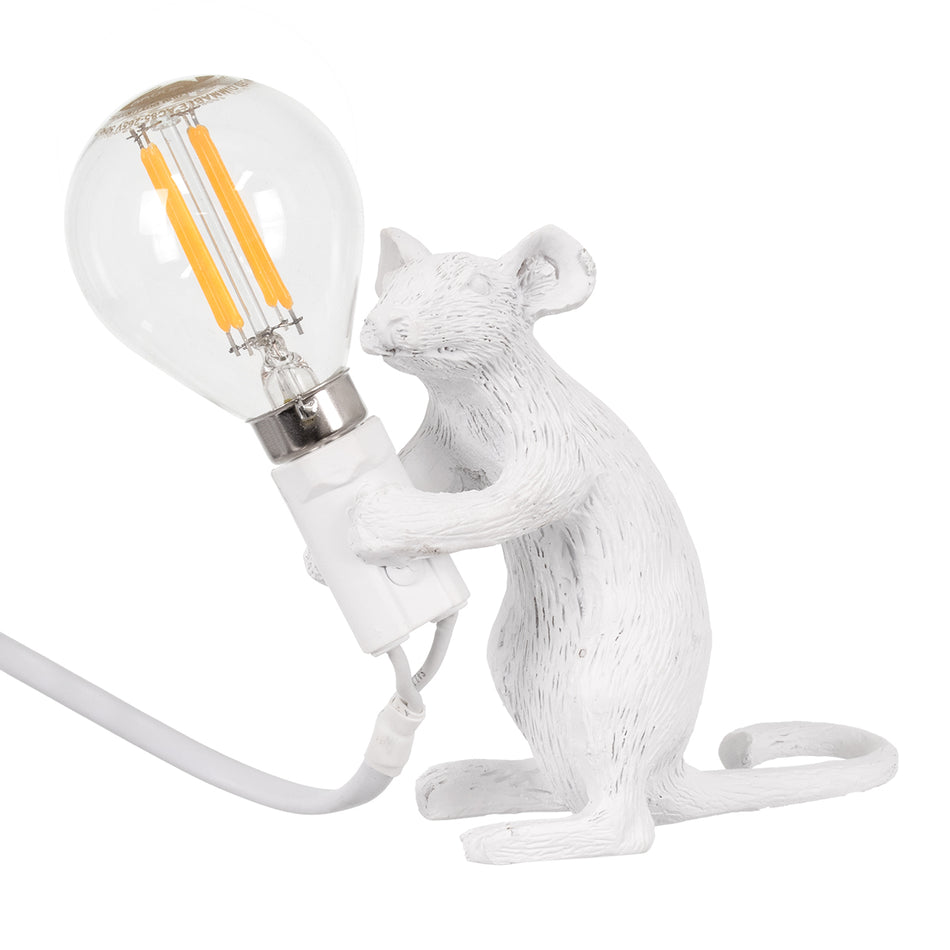 GLOBOSTAR® MOUSE 00679 Vintage Επιτραπέζιο Φωτιστικό Πορτατίφ με Ντουί 1 x E12 AC 220-240V IP20 - Λευκό - Μ12 x Π4 x Υ10cm