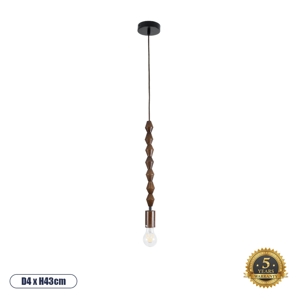 GLOBOSTAR® BEADS 00695 Vintage Κρεμαστό Φωτιστικό Οροφής με Ντουί 1 x E27 AC 220-240V IP20 - Καφέ - Μ4 x Π4 x Υ43cm