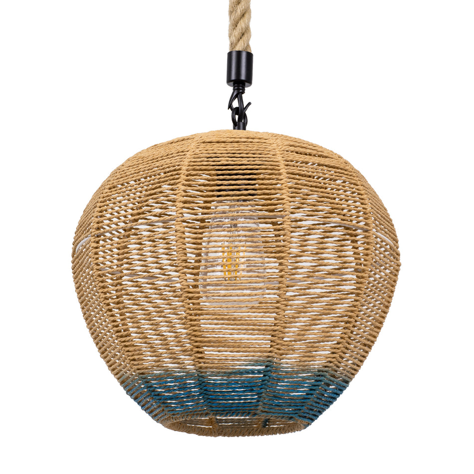 GLOBOSTAR® SIMON 00726 Boho Κρεμαστό Φωτιστικό Οροφής με Ντουί 1 x E27 AC 220-240V IP20 - Μπεζ & Μπλε - Μ30 x Π30 x Υ30cm