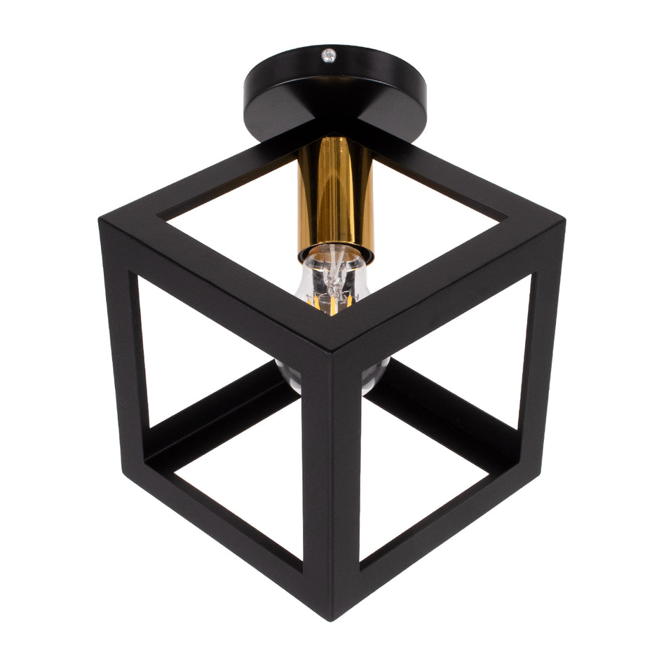 GLOBOSTAR® CUBE 00799 Μοντέρνο Φωτιστικό Οροφής με Ντουί 1 x E27 AC 220-240V IP20 - Μαύρο & Χρυσό - Μ25 x Π25 x Υ25cm