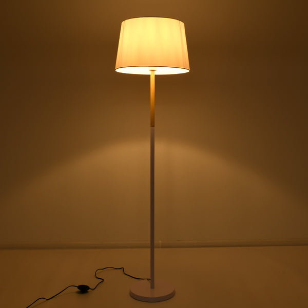 CEDAR 00828 Moderne Stehlampe, Einzellicht, 1 x E27, weiße Metallglocke mit weißem Stoff und Holzeffekt, D40 x H148 cm