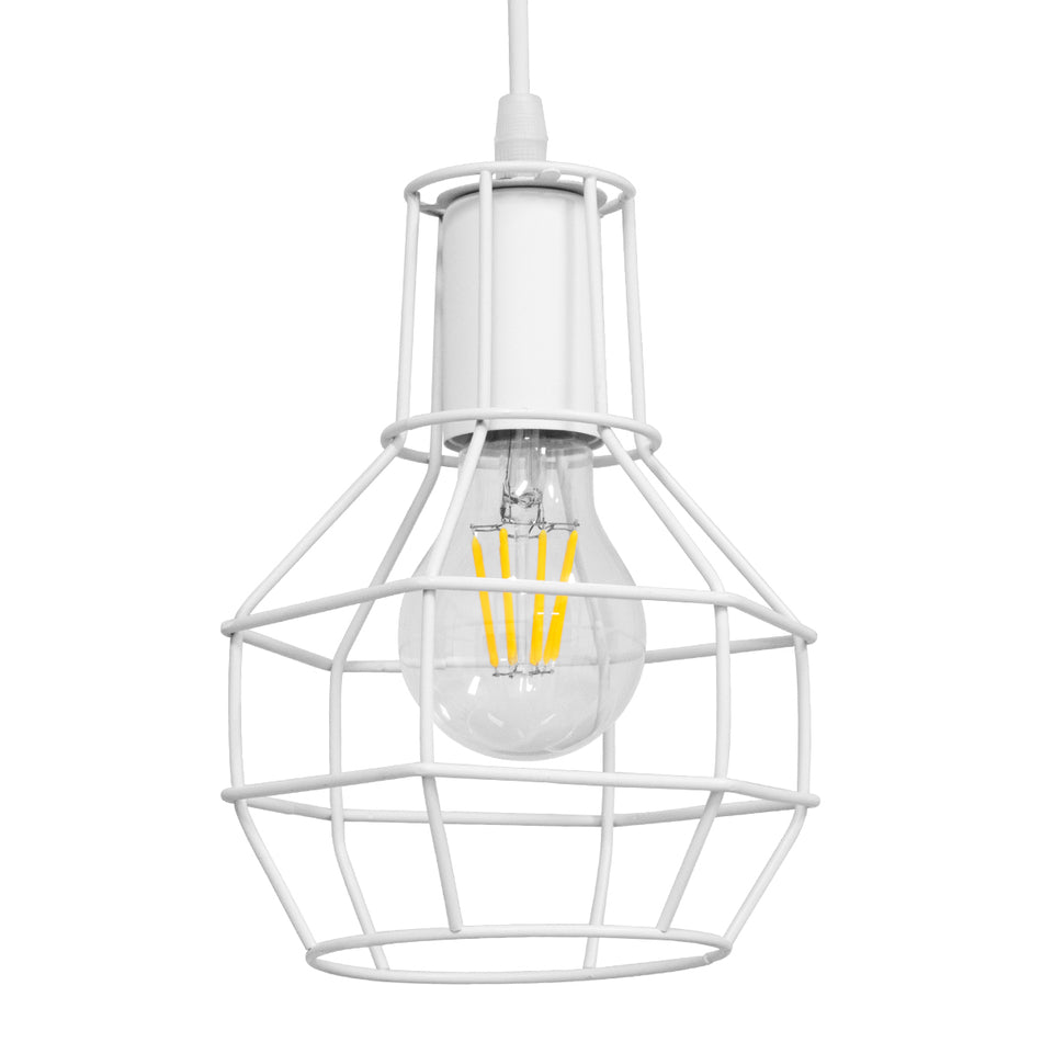 GLOBOSTAR® CAGE 00867 Vintage Κρεμαστό Φωτιστικό Οροφής με Ντουί 1 x E27 AC 220-240V IP20 - Λευκό - Μ15 x Π15 x Υ22cm
