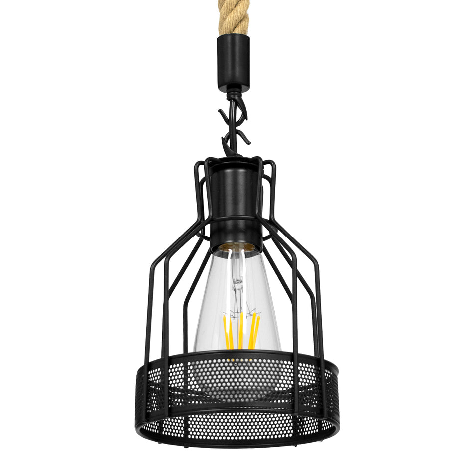 GLOBOSTAR® MASON 00881 Vintage Κρεμαστό Φωτιστικό Οροφής με Ντουί 1 x E27 AC 220-240V IP20 - Μαύρο & Μπεζ - Μ15 x Π15 x Υ24cm