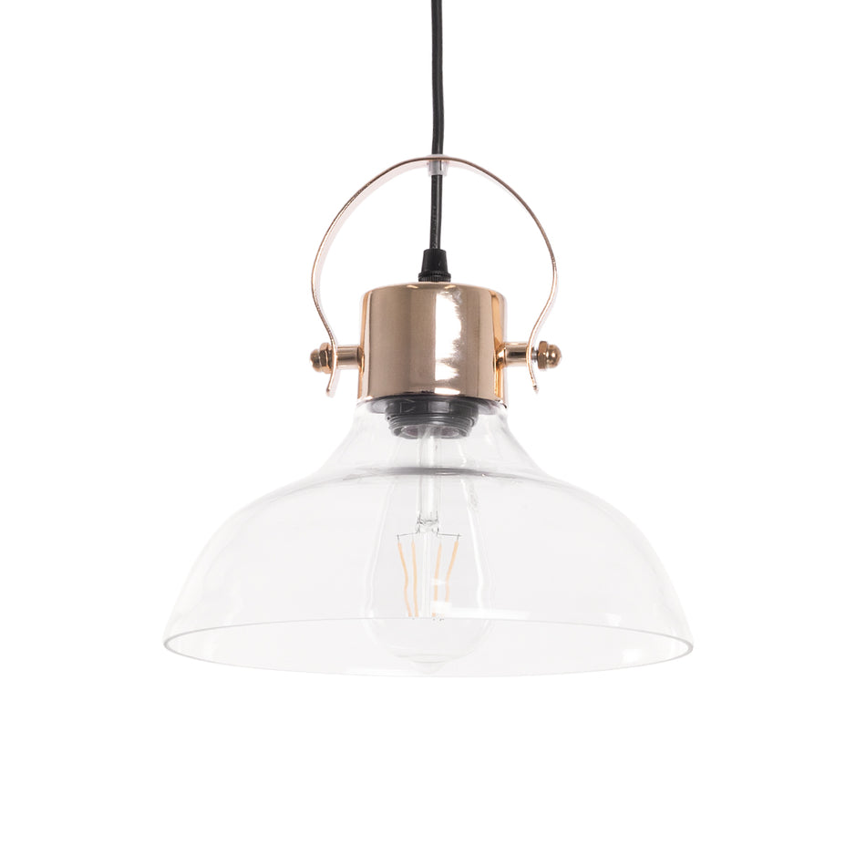 GLOBOSTAR® JAVER 00933 Vintage Κρεμαστό Φωτιστικό Οροφής με Ντουί 1 x E27 AC 220-240V IP20 - Διάφανο & Ροζ Χρυσό - Μ24.5 x Π24.5 x Υ25cm