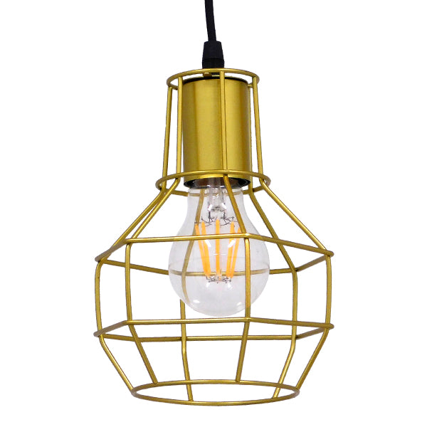 GLOBOSTAR® CAGE 00950 Vintage Κρεμαστό Φωτιστικό Οροφής με Ντουί 1 x E27 AC 220-240V IP20 - Χρυσό - Μ15 x Π15 x Y22cm
