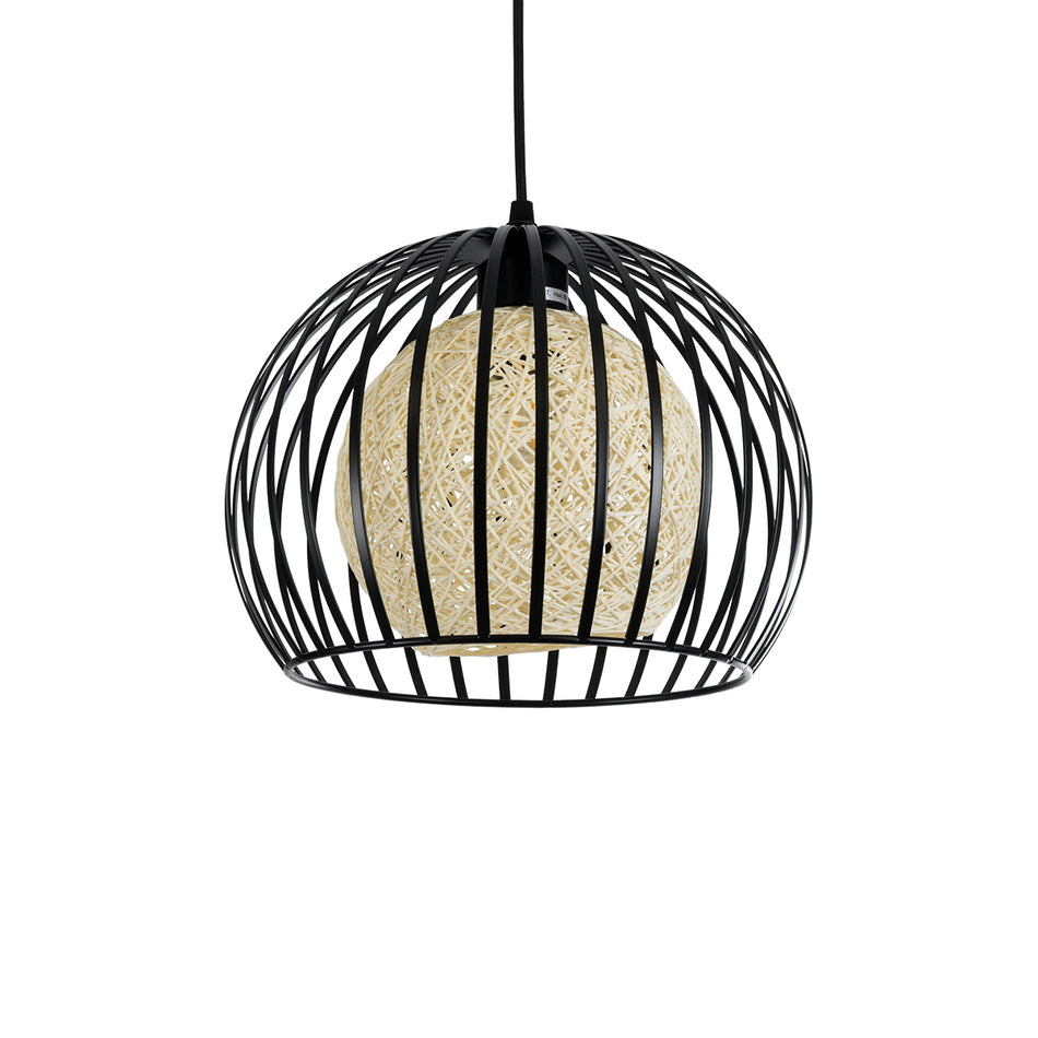 GLOBOSTAR® CARTER 00960 Μοντέρνο Κρεμαστό Φωτιστικό Οροφής με Ντουί 1 x E27 AC 220-240V IP20 - Μαύρο & Μπεζ - Μ28 x Π28 x Υ23cm