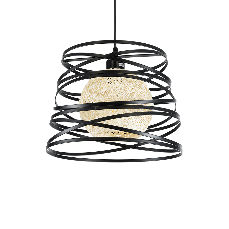 GLOBOSTAR® CARTER 00961 Moderne Hängeleuchte für die Decke mit 1 x E27 Fassung AC 220-240V IP20 – Schwarz & Beige – L32 x B32 x H25cm
