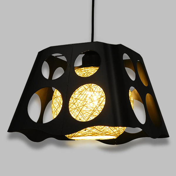 GLOBOSTAR® CARTER 00962 Μοντέρνο Κρεμαστό Φωτιστικό Οροφής με Ντουί 1 x E27 AC 220-240V IP20 - Μαύρο & Μπεζ - Μ28 x Π28 x Υ22cm