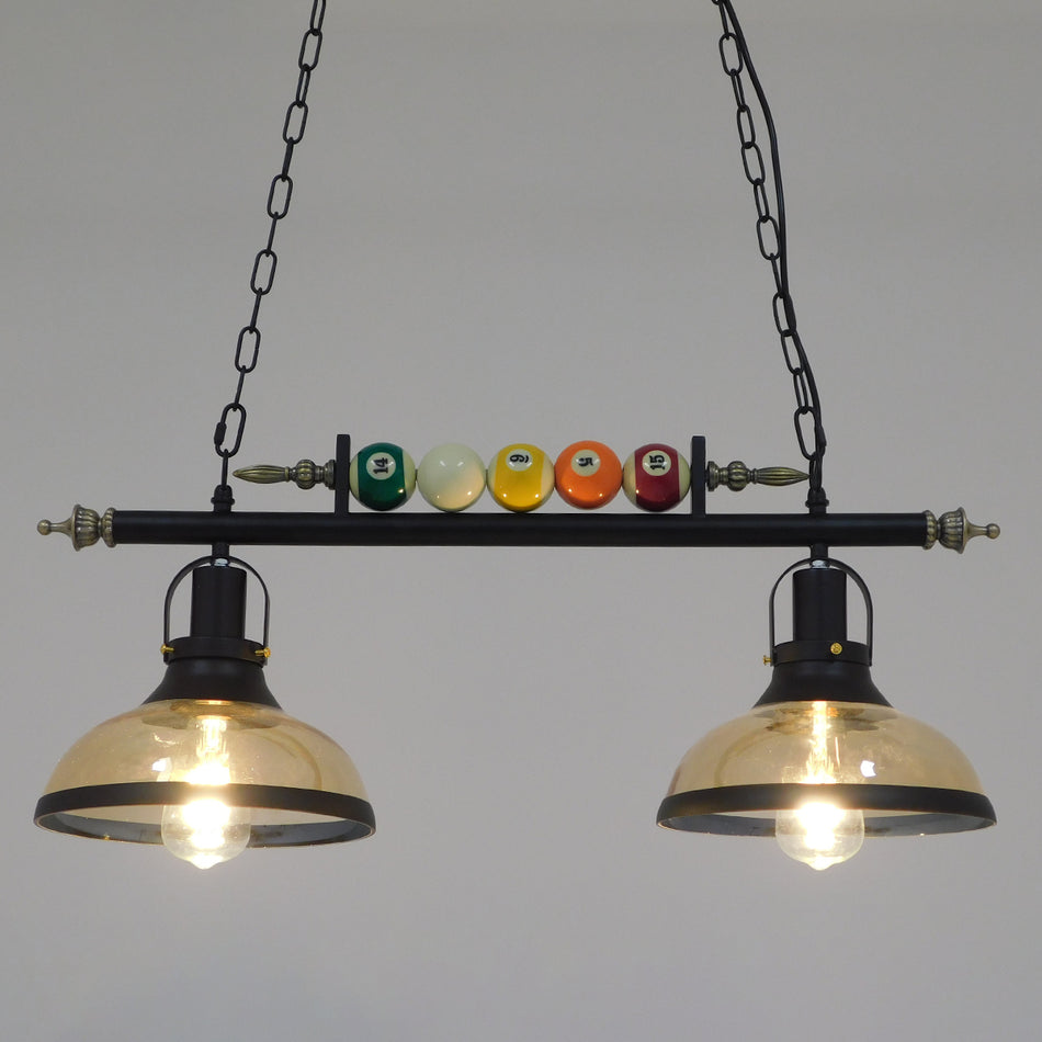 GLOBOSTAR® BILLIARD 00972 Vintage Κρεμαστό Φωτιστικό Οροφής με Ντουί 2 x E27 AC 220-240V IP20 - Mαύρο & Μελί - Μ71 x Π25 x Υ30cm