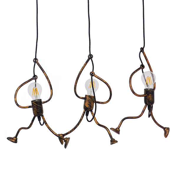 GLOBOSTAR® LITTLE MAN 00979 Μοντέρνο Κρεμαστό Φωτιστικό Οροφής με Ντουί 3 x E27 AC 220-240V IP20 - Χάλκινο - Μ70 x Π10 x Υ105cm