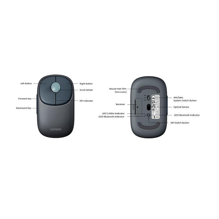 Kabellose Maus 2.4GHz/BT UGREEN MU102 90538 Blau