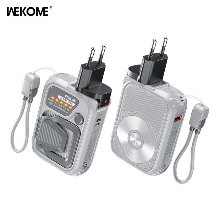 Power Bank 10000mAh PD 22,5W WK WP-89 3-fach, mit magnetischer kabelloser Ladefunktion Grau