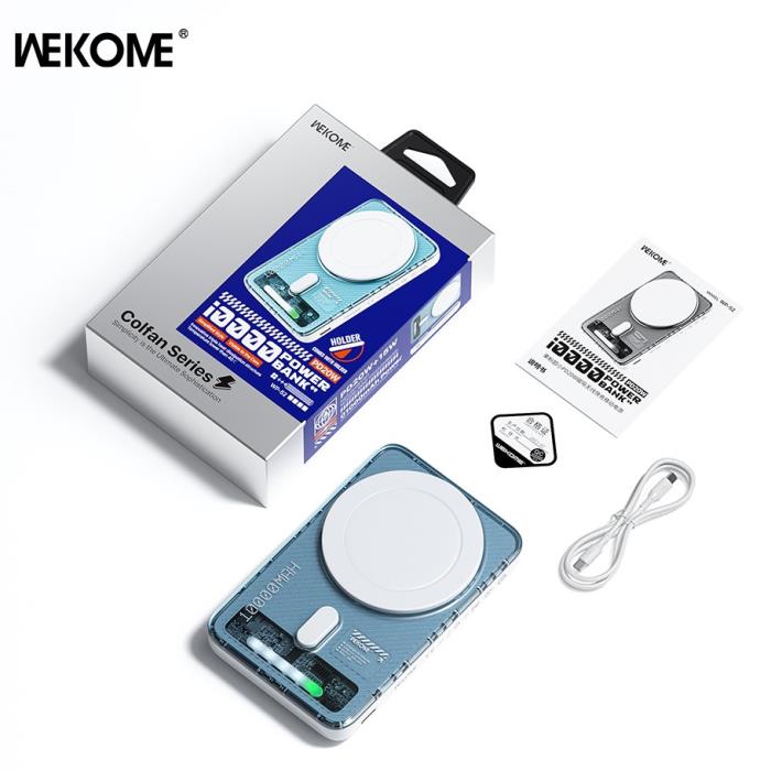 Power Bank 10000mAh PD 20W WK WP-52 1-Port, mit kabelloser Magnetladung Weiß