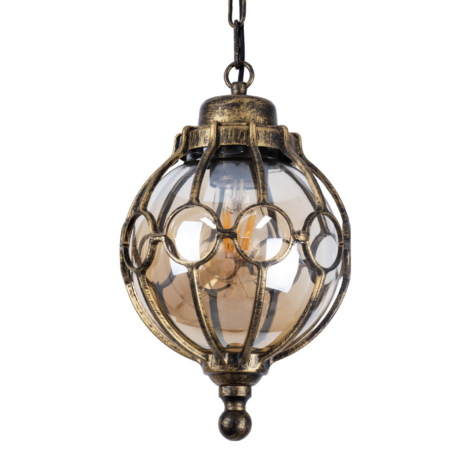 GLOBOSTAR® ETOILE 00988 Vintage Hängelampe mit Fassung 1 x E27 AC 220-240V IP20 - Rostfarbenes Bronze-Effekt & Honig - L18 x B18 x H27cm