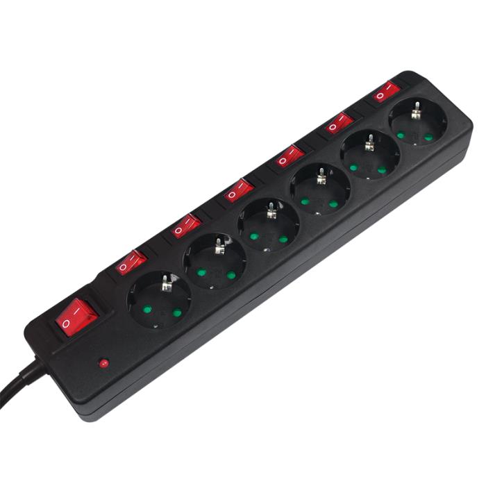 Multiprise de sécurité 6 prises LogiLink LPS233, avec 7 interrupteurs 1.5m Noir