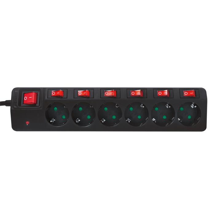 Multiprise de sécurité 6 prises LogiLink LPS233, avec 7 interrupteurs 1.5m Noir
