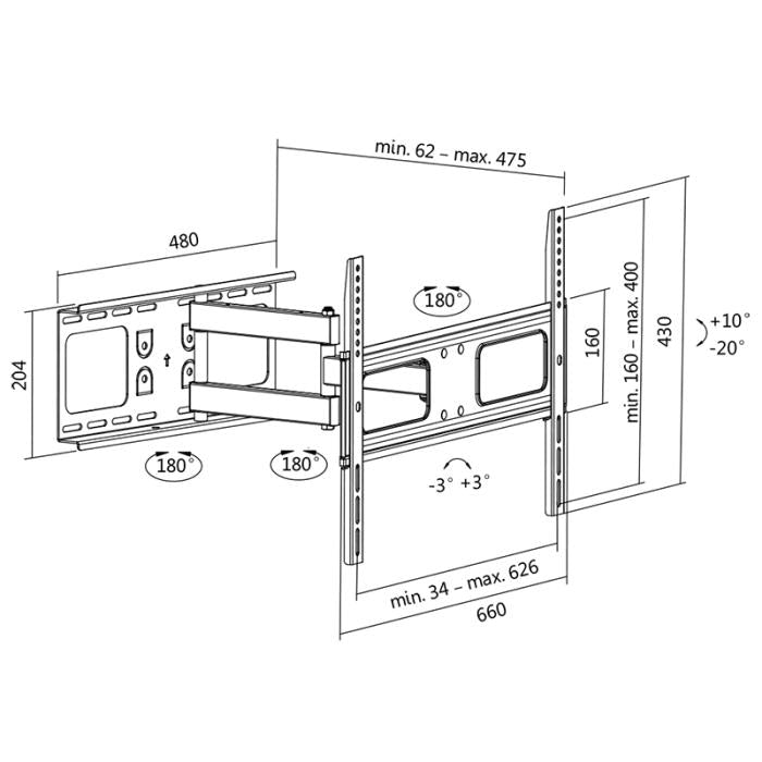Support Mural TV LogiLink BP0028 37"-70" jusqu'à 50kg
