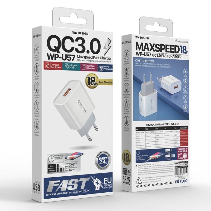 18W WK WP-U57 Ladegerät mit USB-C-Kabel, Weiß