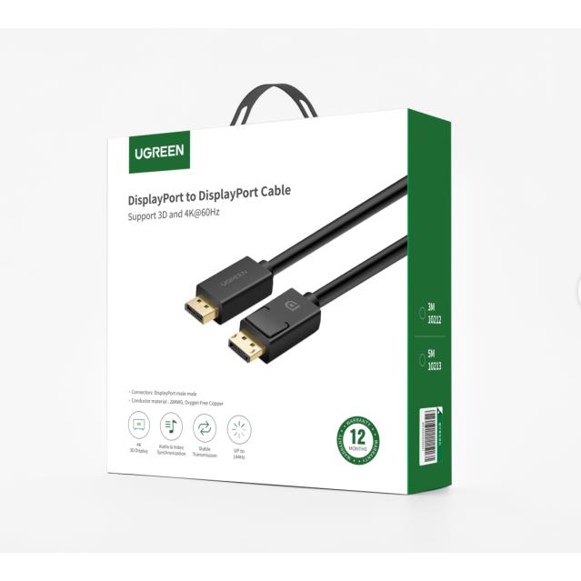 Καλώδιο DP M/M 1.2 4K/60Hz UGREEN DP102 10212 3m Μαύρο