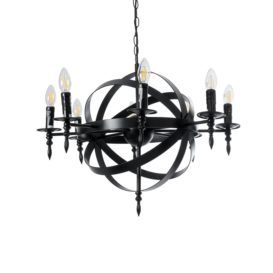 GLOBOSTAR® ESTELLE 01003 Vintage Deckenleuchte mit 8 x E14 Fassung AC 220-240V IP20 - Schwarz - L65 x B65 x H50cm