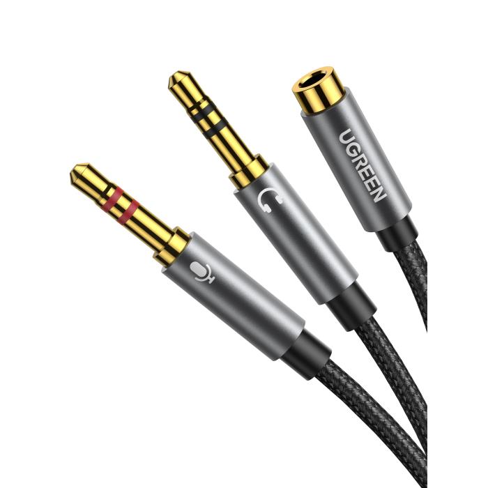 Καλώδιο Ήχου 2x3.5mm σε 3.5mm M/F UGREEN AV140 20899 0.2m Μαύρο