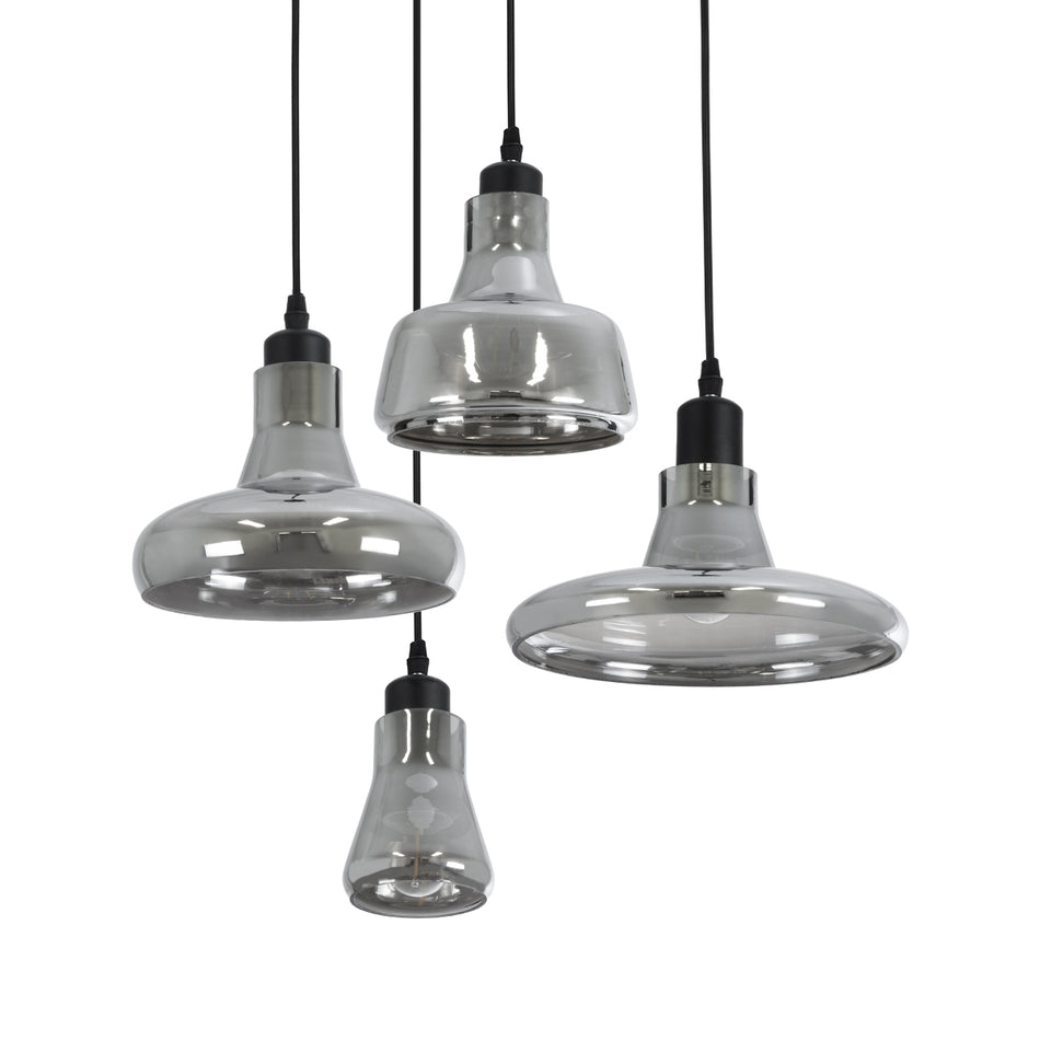 GLOBOSTAR® FEMINE 01011 Μοντέρνο Κρεμαστό Φωτιστικό Οροφής με Ντουί 4 x E27 AC 220-240V IP20 - Γκρι & Μαύρο - Μ70 x Π70 x Y24.5cm - Σετ 4 Τεμαχίων