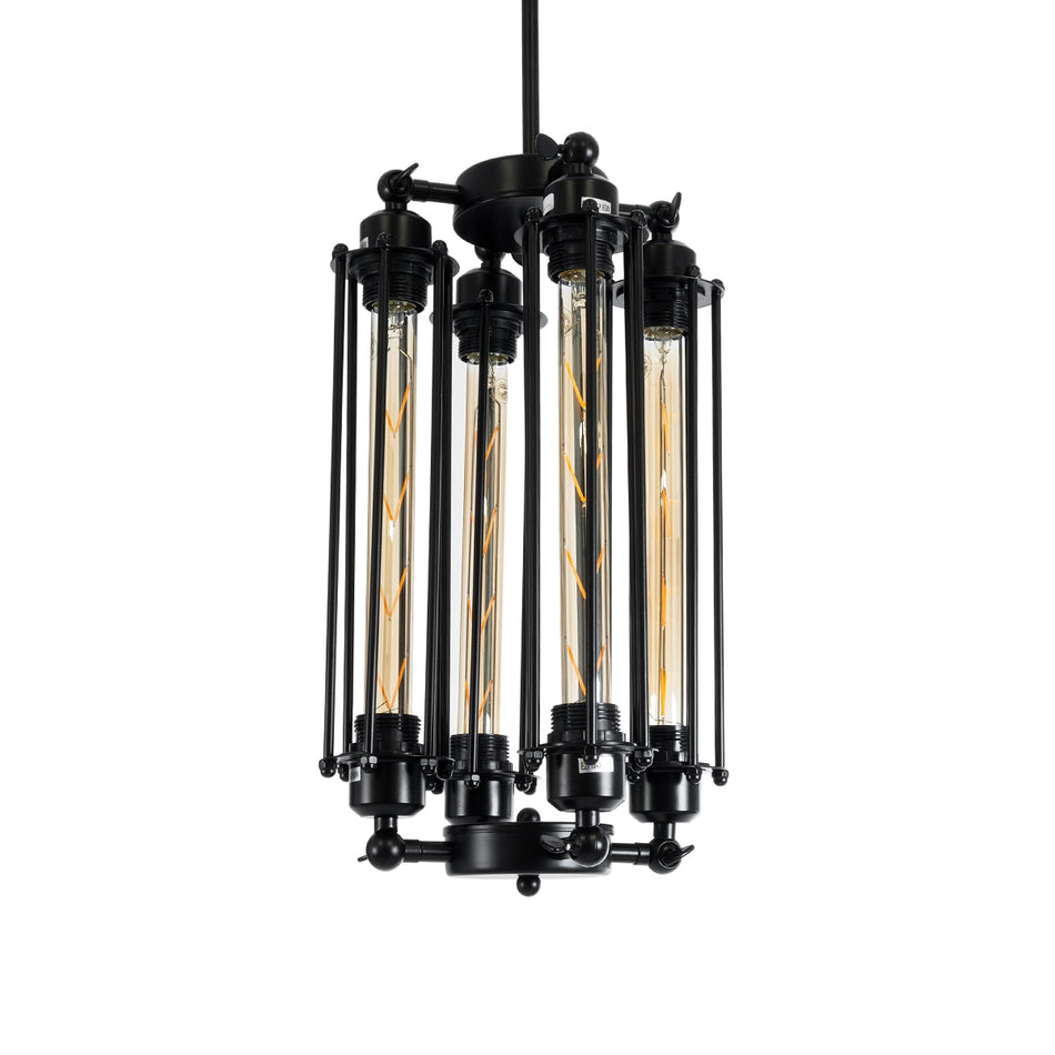 GLOBOSTAR® TUBING 01013 Vintage Κρεμαστό Φωτιστικό Οροφής με Ντουί 4 x E27 AC 220-240V IP20 - Μαύρο - Μ27 x Π27 x Y47cm