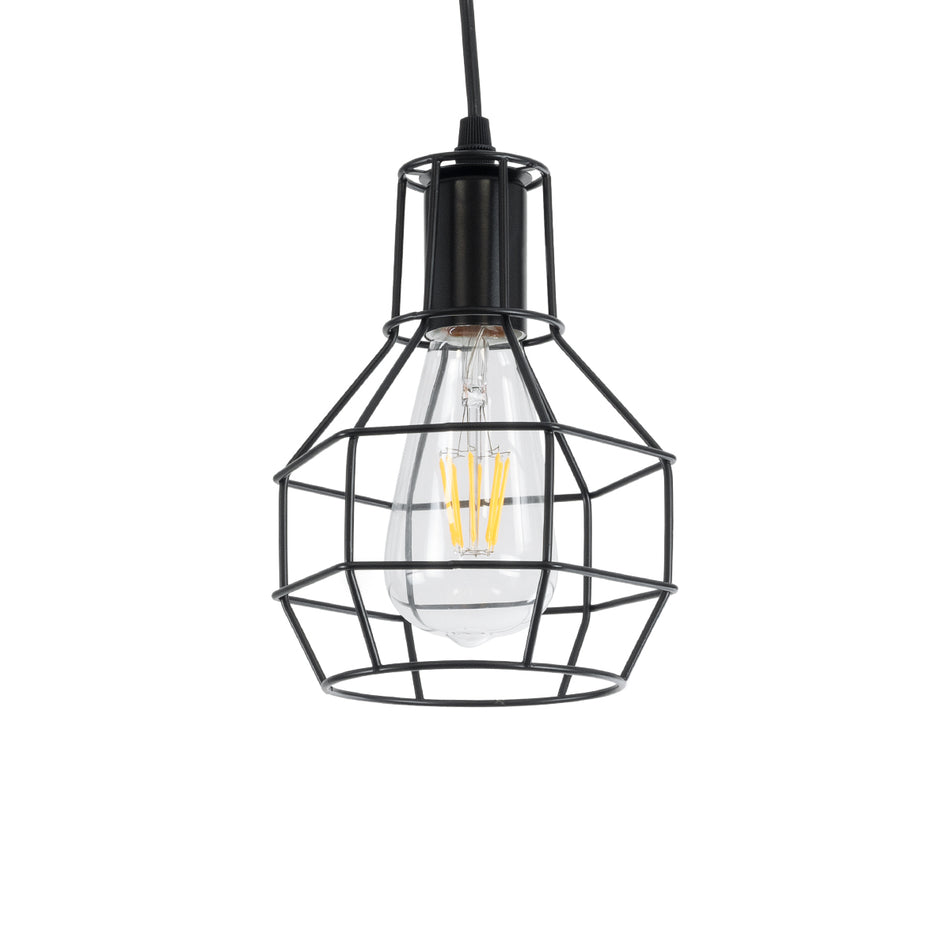 GLOBOSTAR® CAGE 01017 Vintage Pendelleuchte mit Fassung 1 x E27 AC 220-240V IP20 - Schwarz - L15 x B15 x H20cm