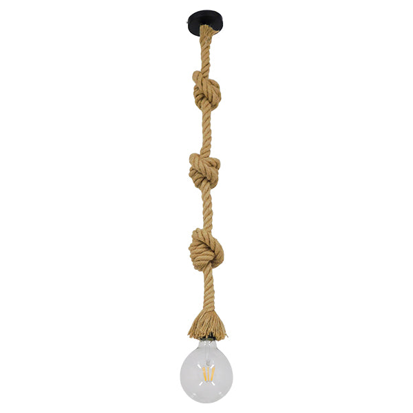 GLOBOSTAR® ROPE 01018 Boho Κρεμαστό Φωτιστικό Οροφής με Ντουί 1 x E27 AC 220-240V IP20 - Μπεζ - Μ3.5 x Π3.5 x Υ200cm