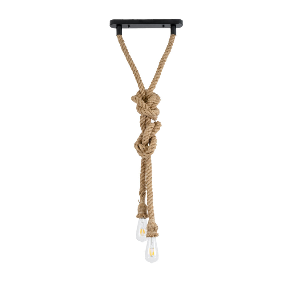 GLOBOSTAR® ROPE 01019 Boho Κρεμαστό Φωτιστικό Οροφής με Ντουί 2 x E27 AC 220-240V IP20 - Μπεζ - Μ38 x Π3.5 x Υ200cm