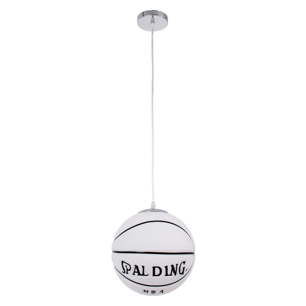 SPALDING NBA 01031 Μοντέρνο Κρεμαστό Παιδικό Φωτιστικό Οροφής Μονόφωτο 1 x E27 Λευκό Μαύρο Γυάλινο Φ25 x Υ25cm