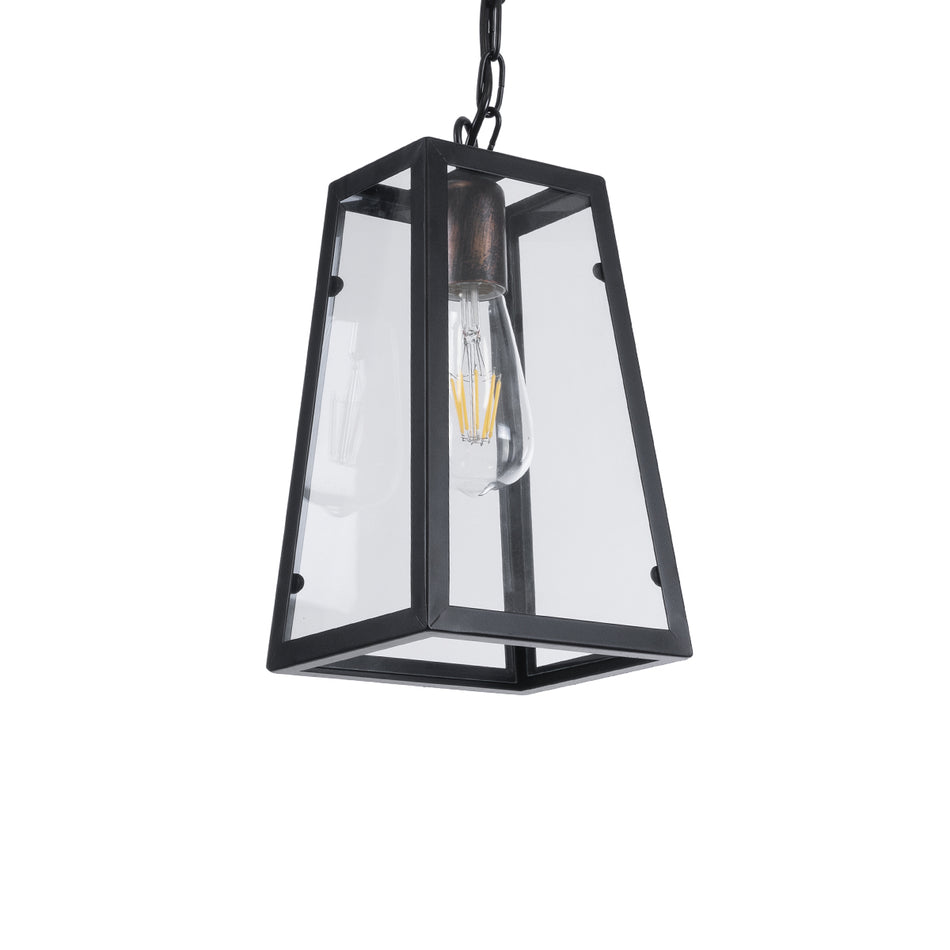 GLOBOSTAR® LIMA 01040 Vintage Κρεμαστό Φωτιστικό Οροφής με Ντουί 1 x E27 AC 220-240V IP20 - Μαύρο & Διάφανο - Μ17 x Π14 x Υ26cm