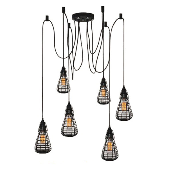 GLOBOSTAR® DROPS 01059 Vintage Hängeleuchte mit 6 x E27 Fassung AC 220-240V IP20 - Schwarz - 120cm