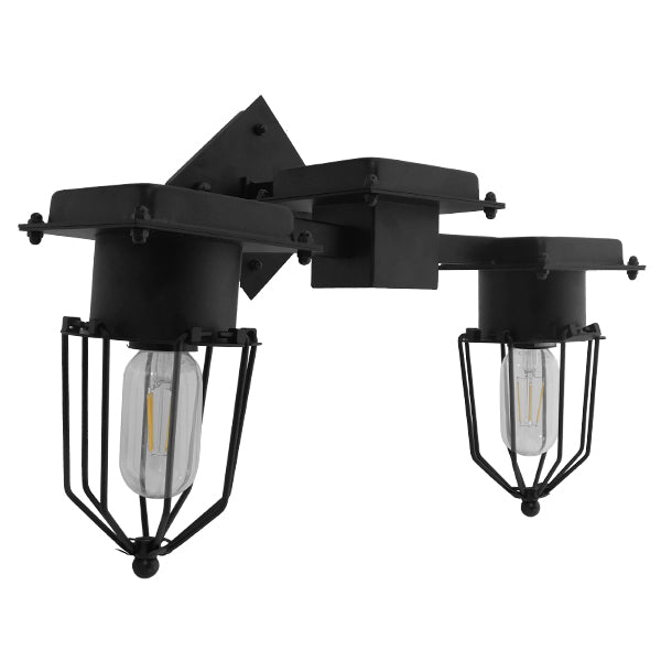 GLOBOSTAR® TORO 01079 Vintage Φωτιστικό Τοίχου - Απλίκα με Ντουί 2 x E27 AC 220-240V IP20 - Μαύρο - Μ44 x Π33 x Υ21cm