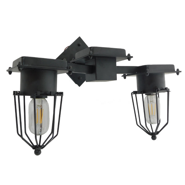 GLOBOSTAR® TORO 01079 Vintage Φωτιστικό Τοίχου - Απλίκα με Ντουί 2 x E27 AC 220-240V IP20 - Μαύρο - Μ44 x Π33 x Υ21cm