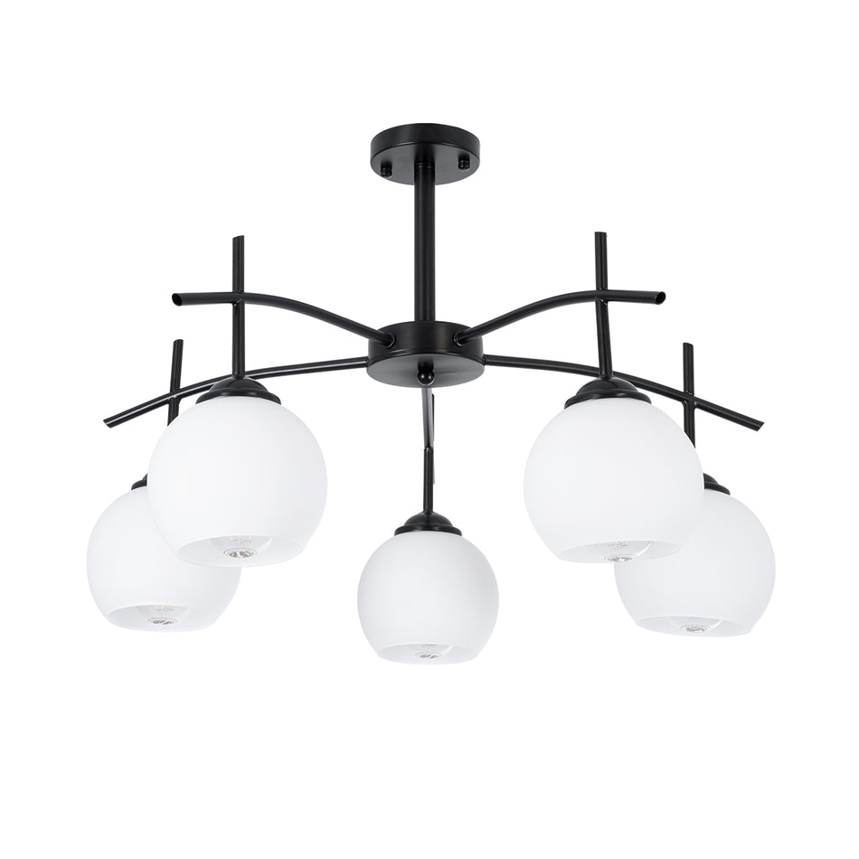 GLOBOSTAR® LUNA 01088 Μοντέρνο Φωτιστικό Οροφής με Ντουί 5 x E27 AC 220-240V IP20 - Λευκό & Μαύρο - Μ60 x Π60 x Υ43cm