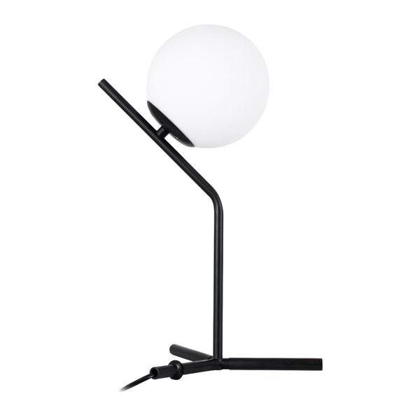 Elfis 01100 Iluminare modernă de iluminare a mesei Portatiff single 1 X E27 Bilă de sticlă albă cu corp negru metalic φ15 x y41cm