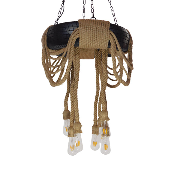 GLOBOSTAR® MARBELLA 01116 Vintage Κρεμαστό Φωτιστικό Οροφής με Ντουί 8 x E27 AC 220-240V IP20 - Μαύρο & Μπεζ - Μ60 x Π60 x Υ60cm