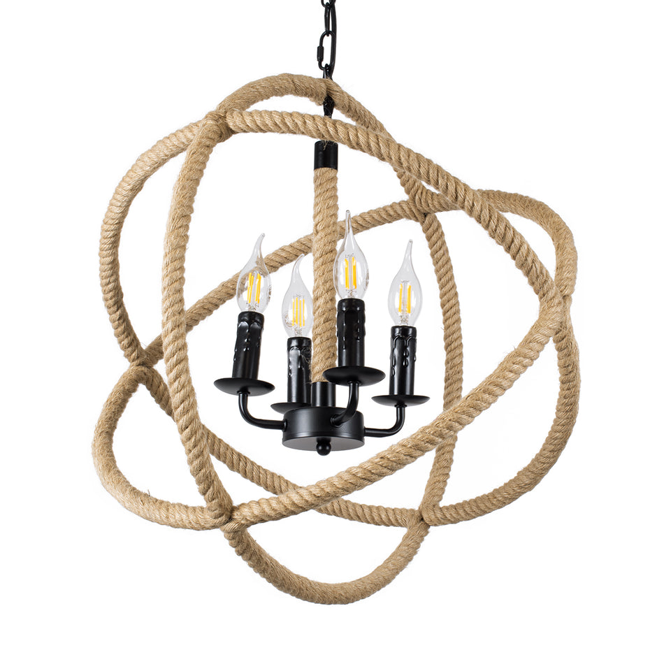 GLOBOSTAR® VITRUVIAN 01141 Boho Κρεμαστό Φωτιστικό Οροφής με Ντουί 4 x E14 AC 220-240V IP20 - Μαύρο & Μπεζ - Μ53 x Π53 x Υ53cm