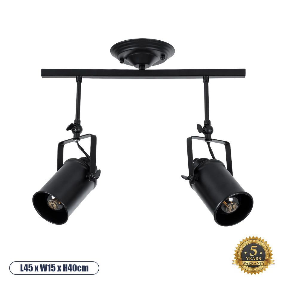 GLOBOSTAR® HOLLYWOOD 01154 Vintage Φωτιστικό Οροφής με Ντουί 2 x E27 AC 220-240V IP20 - Μαύρο - Μ45 x Π15 x Υ40cm