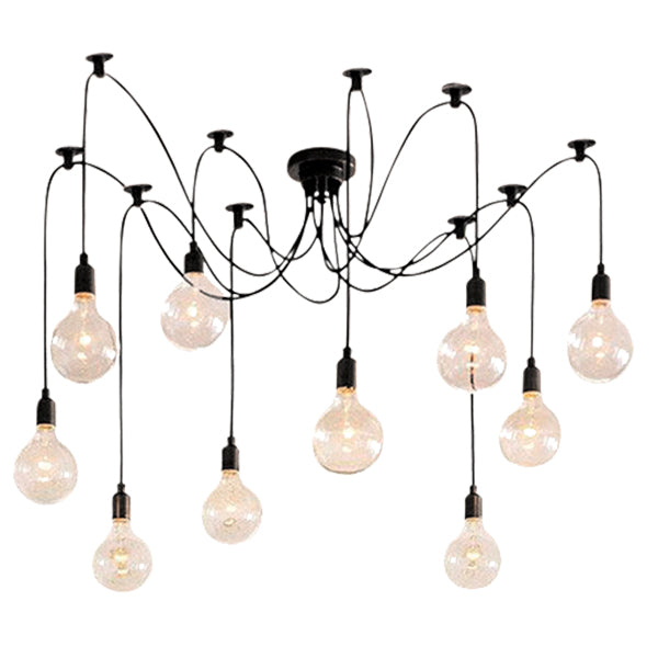 GLOBOSTAR® WIRED 01173 Vintage Κρεμαστό Φωτιστικό Οροφής με Ντουί 10 x E27 AC 220-240V IP20 - Μαύρο - Μ200 x Π200 x Υ100cm