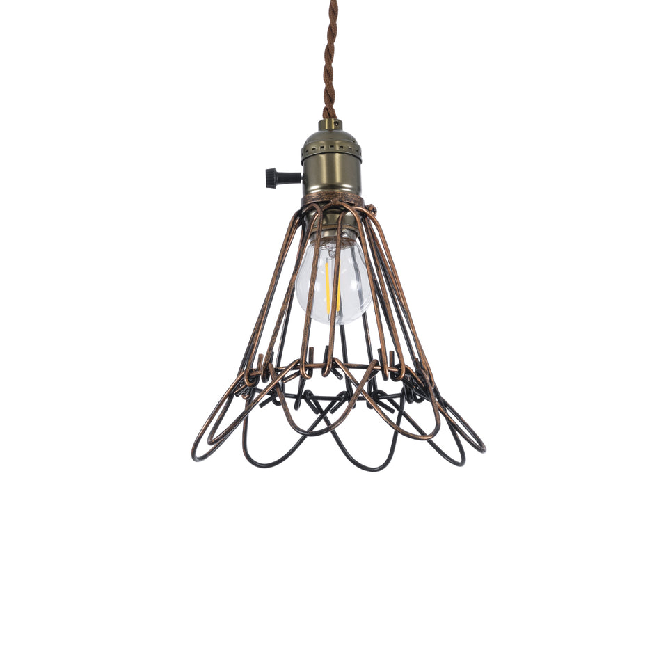 FLOWERON 01180 Vintage Κρεμαστό Φωτιστικό Οροφής με Ντουί 1 x E27  IP20 - Χάλκινο & Μπρούτζινο - Μ10 x Π10 x Υ20cm
