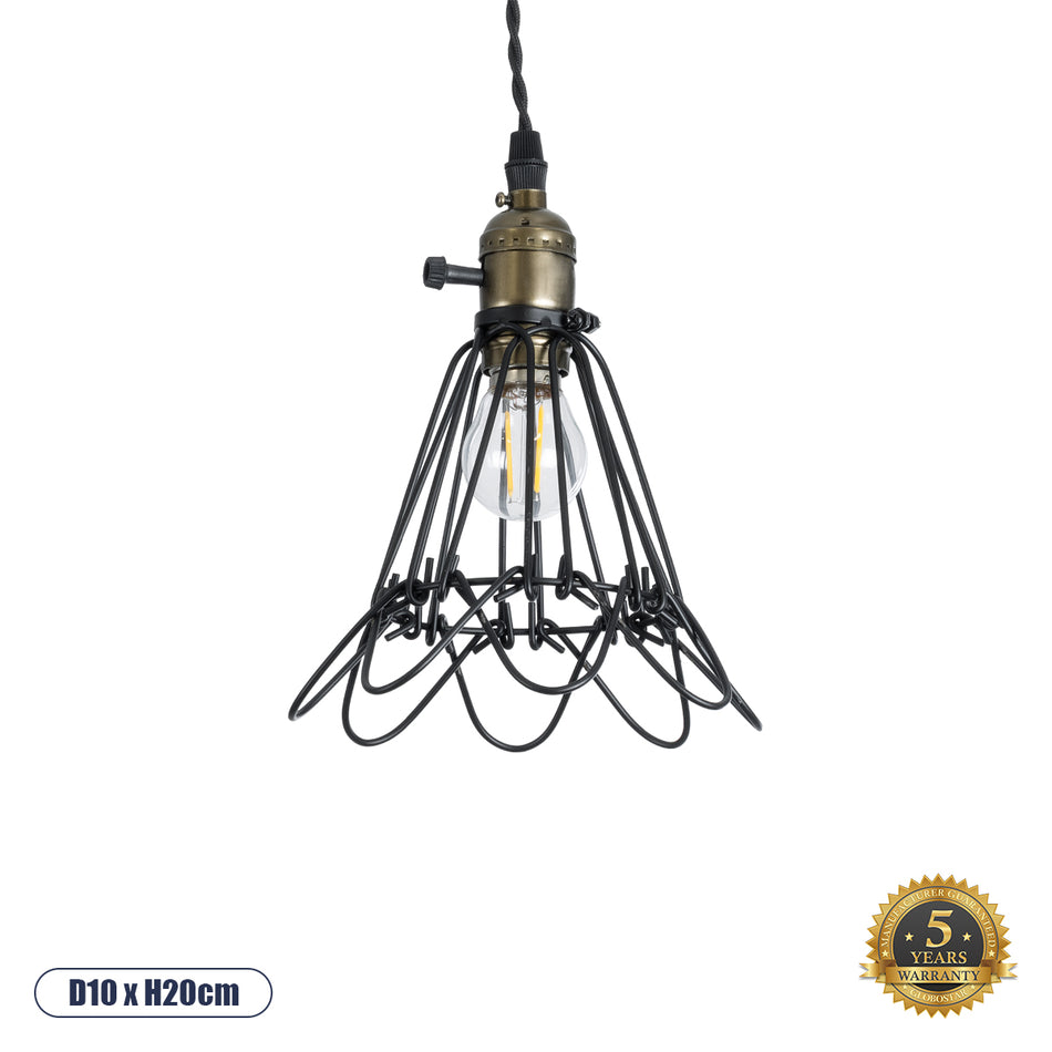 FLOWER IRON RUST 01181 Vintage Κρεμαστό Φωτιστικό Οροφής με Ντουί 1 x E27  IP20 - Μαύρο & Μπρούτζινο - Μ10 x Π10 x Υ20cm