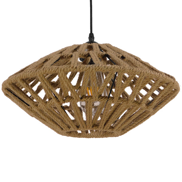 GLOBOSTAR® DOGMA 01187 Boho Pendelleuchte mit Fassung 1 x E27 AC 220-240V IP20 - Beige - L40 x B40 x H20cm