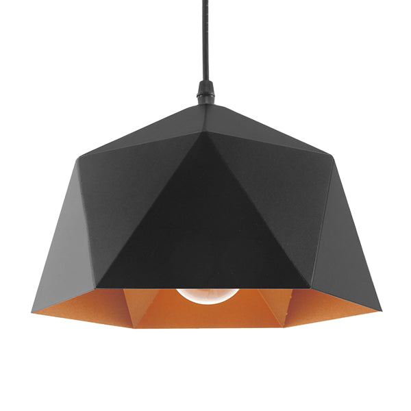 GLOBOSTAR® HEXAGON 01194 Μοντέρνο Κρεμαστό Φωτιστικό Οροφής με Ντουί 1 x E27 AC 220-240V IP20 - Μαύρο & Χρυσό - Μ25 x Π25 x Υ15cm