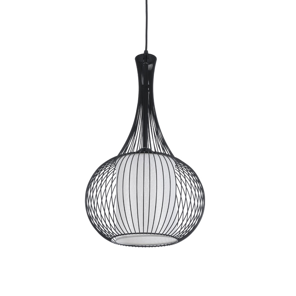 GLOBOSTAR® LILY 01198 Μοντέρνο Κρεμαστό Φωτιστικό Οροφής με Ντουί 1 x E27 AC 220-240V IP20 - Μαύρο & Λευκό - Μ30 x Π30 x Υ50cm