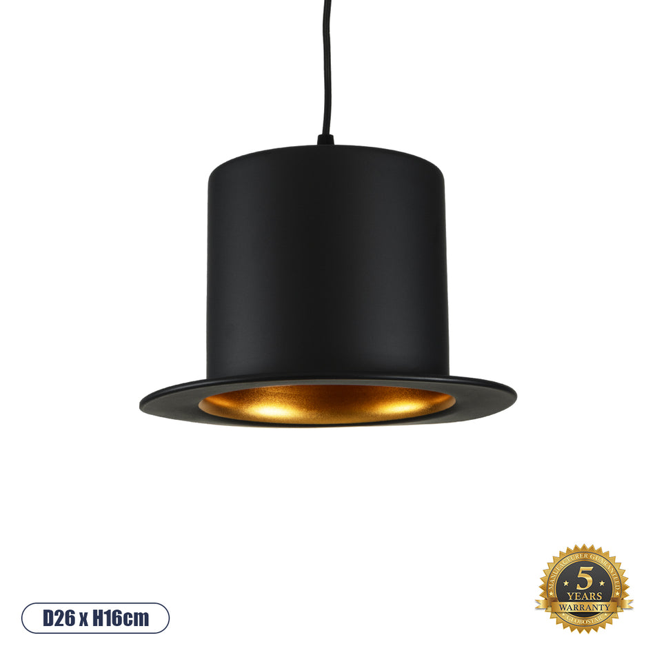 GLOBOSTAR® SHERLOCK 01215 Vintage Κρεμαστό Φωτιστικό Οροφής με Ντουί 1 x E27 AC 220-240V IP20 - Μαύρο & Χρυσό - Μ26 x Π26 x Υ16cm