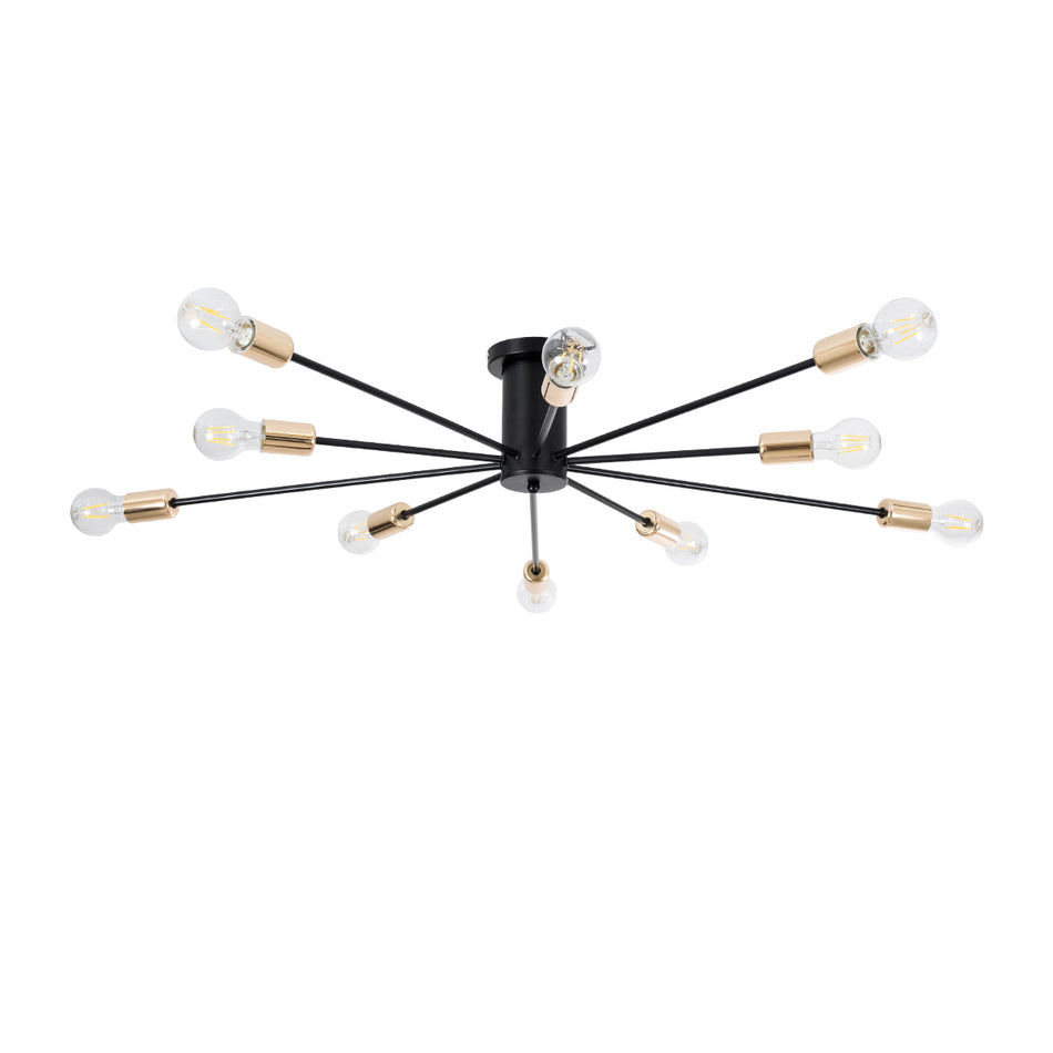 GLOBOSTAR® OLINDA 01244 Μοντέρνο Φωτιστικό Οροφής με Ντουί 10 x E27 AC 220-240V IP20 - Μαύρο & Χρυσό - Μ102 x Π102 x Υ17cm